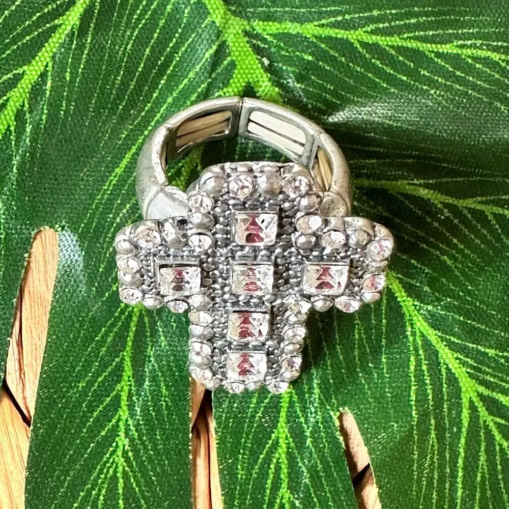 BOGO FREE CRYSTAL CROSS STRETCH RING